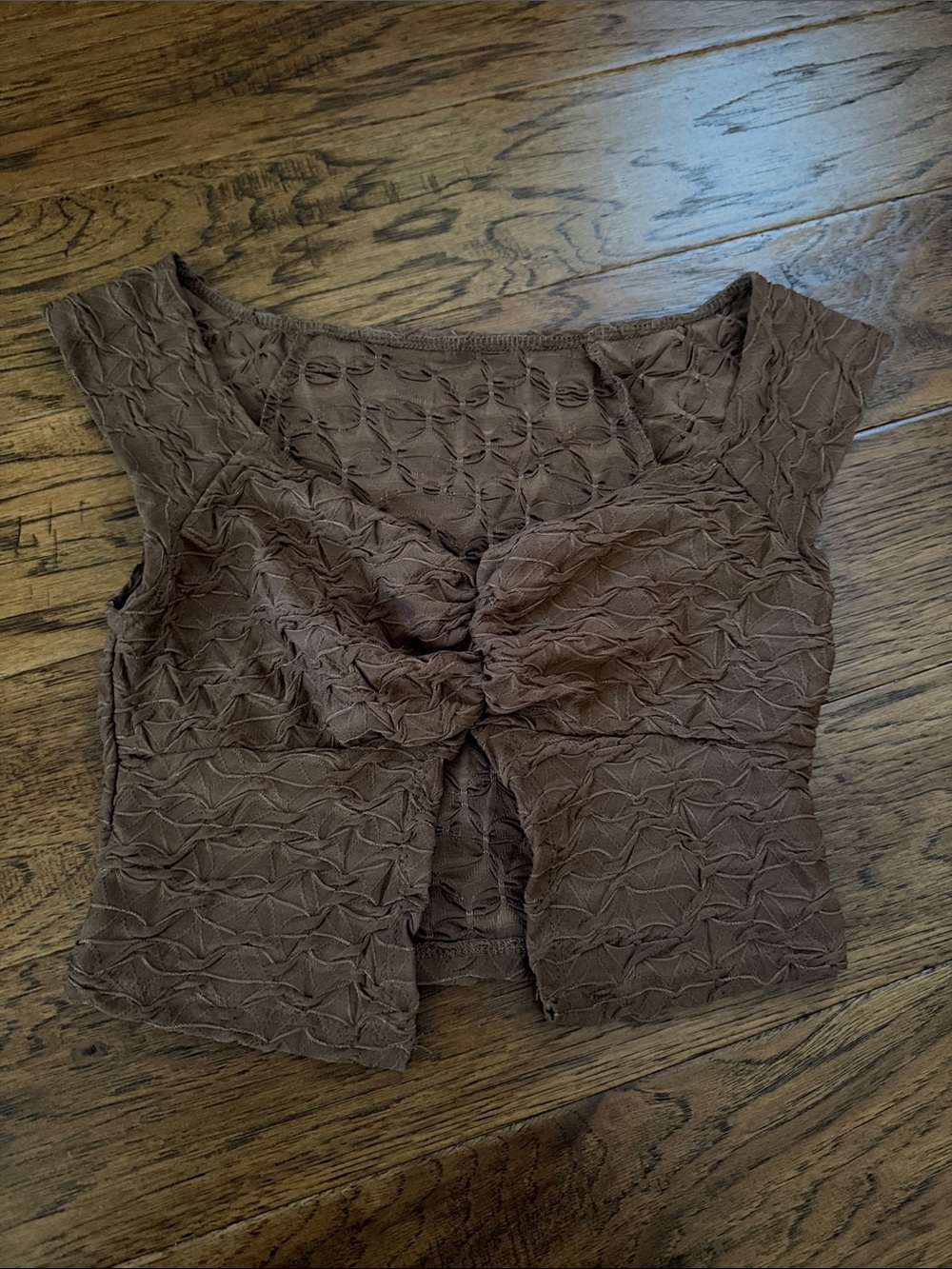 Shein Brown Textured Short Sleeve Blouse Size XS (2)